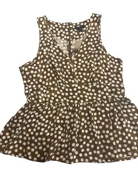 J. Crew Brown and White Polka Dot Peplum Shirt